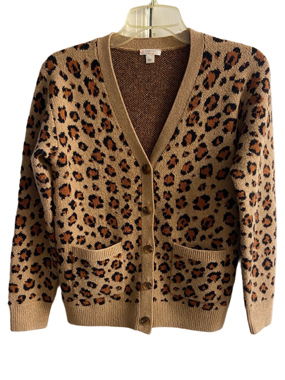Crewcuts Animal Print Leopard Button Front Cardigan Sweater Pockets Girls 12-14